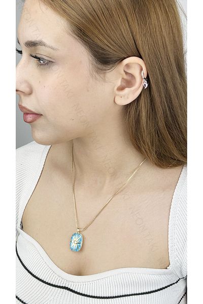 Neon Takı by Atalay Stainless Steel Necklace with Sensitivity Tag and Enamel Cover 399, Gold Color