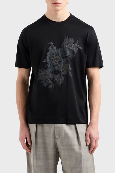 Emporio Armani Floral Printed Cotton Regular Fit Crew Neck t Shirt Men t Shirt Em001024 Af1001