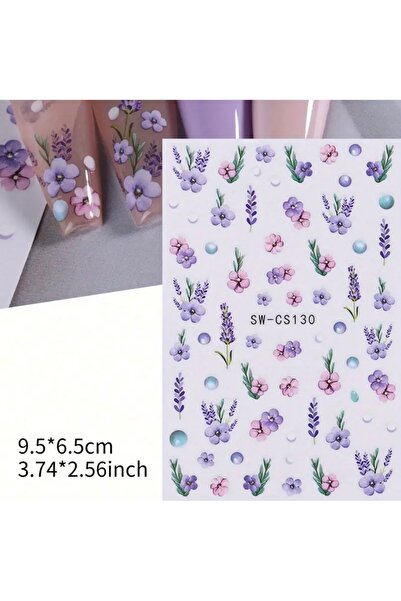 AEÇTASARIM 3D Menekşe Desenli Tırnak Süsleme Stickerı, Nail Art Süslemeleri