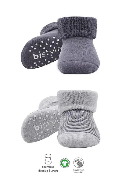 Haye Collection Circle Non-Slip Towel Socket Socks 2 Pack Gray, Anthracite