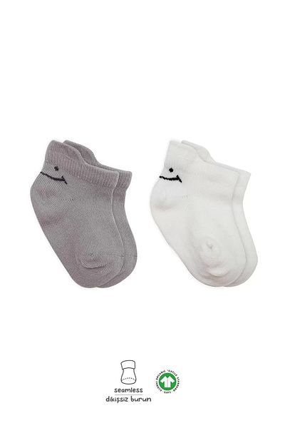 Haye Collection 2 Pack Sneakers Smile Combed Cotton Socks Bs20106 Gray Ecru