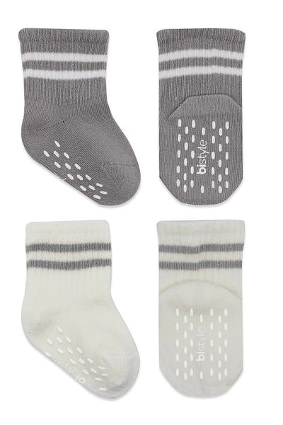 Haye Collection Circle Non-Slip Socks 2 Pack Gray Ecru