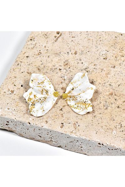NARRU Handmade NARRU earrings, half flower, white and gold, Mary 20