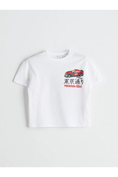 LC Waikiki White Crew Neck Printed Boy's T-Shirt