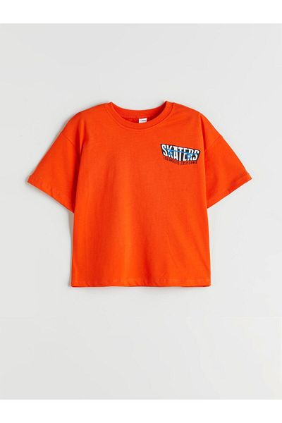 LC Waikiki Orange Crew Neck Printed Boy's T-Shirt