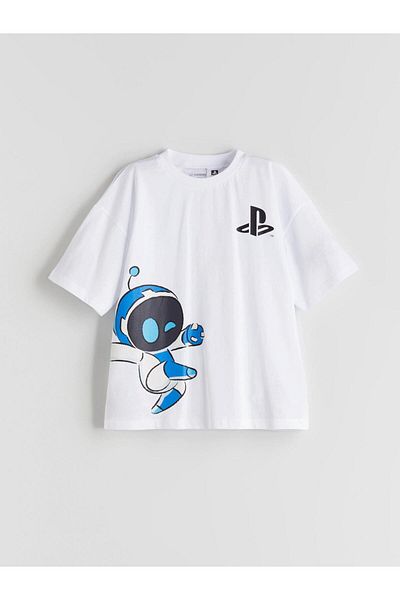 LC Waikiki White Comfortable Fit Playstation Printed Boys' T-Shirt