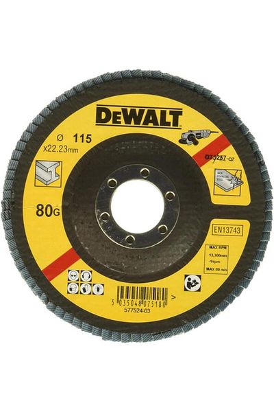 Generic DEWALT Extreme 80-Grit Zirconium Oxide Flap Disc Yellow and Black 115 x 22.23mm DT3257-QZ
