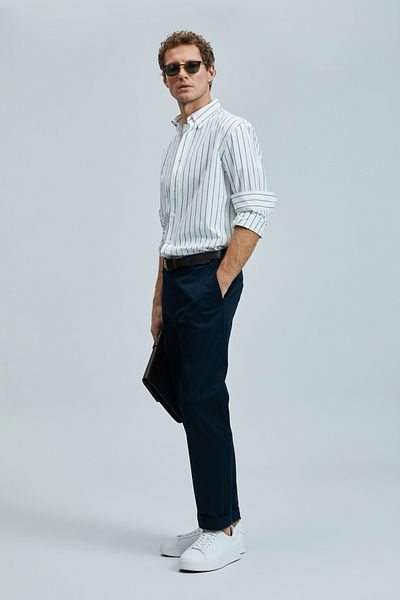 Lufian Plus Smart Men's Chino Trousers Slim Fit Navy Blue