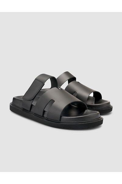Cabani Papuci pentru bărbați din piele naturală 100% neagră