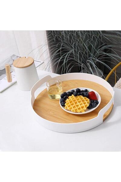 Generic Felli Graceful Design Smooth Finish Round Tray with Bamboo Board White 350 x 75cm