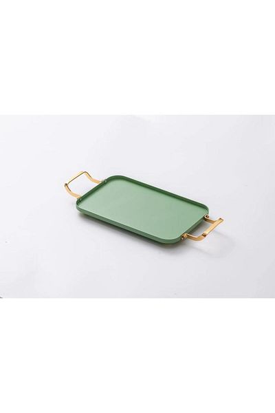 Generic صينية فيلي المعدنية المستطيلة بمقبض باللونين الأخضر والذهبي Y1K150058-L