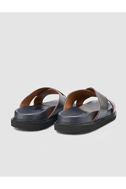 Cabani %100 Hakiki Deri Lacivert Erkek Terlik