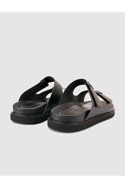 Cabani 100% Genuine Leather Velcro Black Men's Slippers