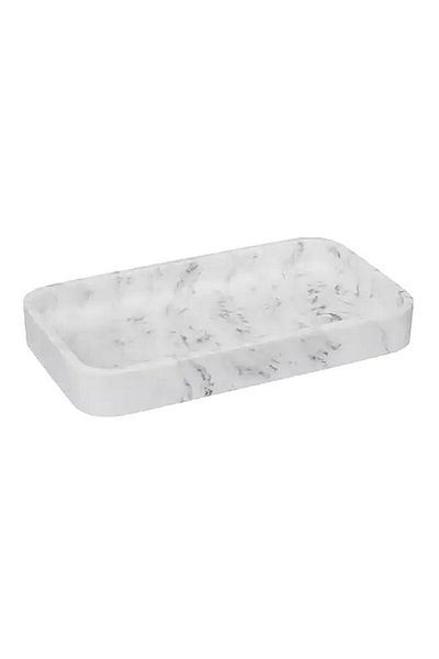 Generic طبق صابون مستطيل الشكل بتصميم رخامي من فايف سيمبلي سمارت، أبيض، 174793