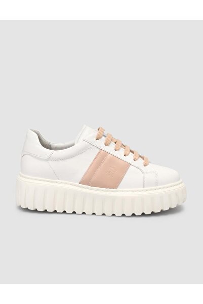 Mona Mae MonaMae 100% piele naturală albă - pantofi sport pentru femei pudră