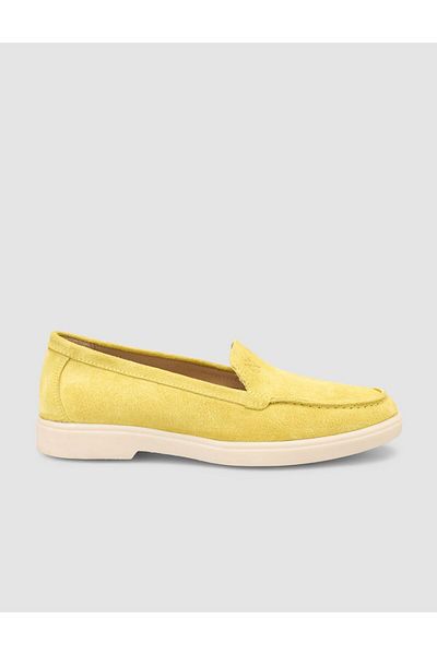 Mona Mae 100% Genuine Leather Yellow Suede Women's Loafer