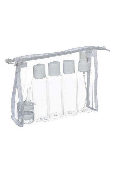 Generic Five Simply Smart 7-Piece Travel Accessories with Pouch Clear and Grey 130030A