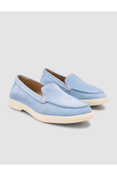 Mona Mae 100% Genuine Leather Blue Suede Women's Loafer