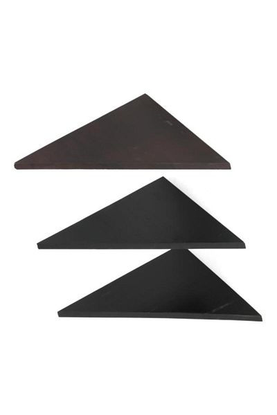 Generic HONEY BEE 3-Piece Pine Wood Wall Mounted Corner Shelf Set Black WSF199-8