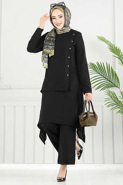 ModaMerve Ασύμμετρο κοστούμι Hijab 3119HBS932-M Μαύρο