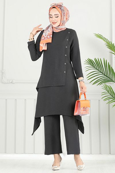 ModaMerve Asymmetric Cut Hijab Suit 3119Hbs932-M Anthracite