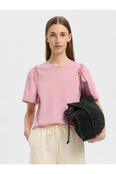 Selected Femme T-Shirt Gerüschtes Baumwoll