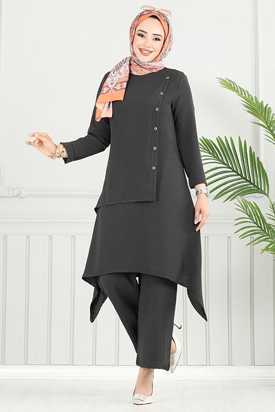 ModaMerve Asymmetric Cut Hijab Suit 3119Hbs932-M Anthracite
