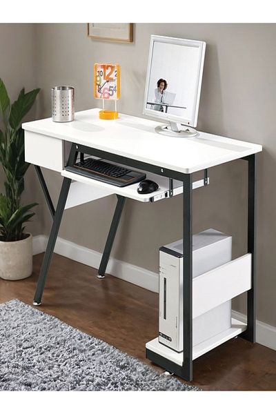 micasa Metal Frame Compact and Stylish Contemporary Computer Desk
