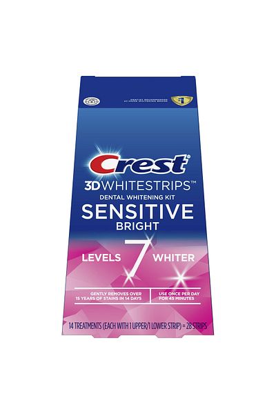CREST Whitestrips 3D Sensitive Bright, Crest Strips, for Sensitive Teeth, 8% Concentration, 28 Strips