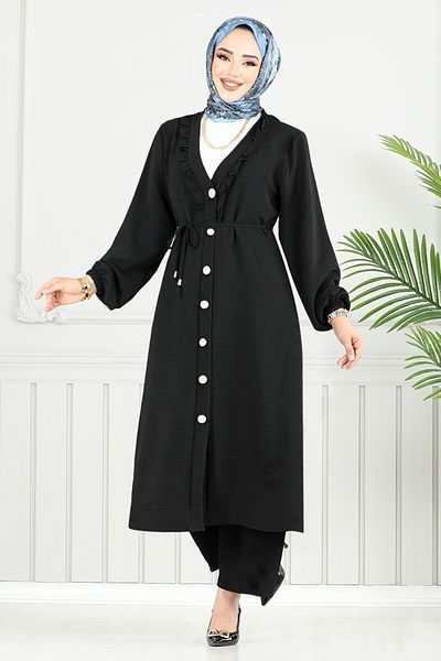 ModaMerve Lace-Up Hijab Suit 023Mr1077-M Black