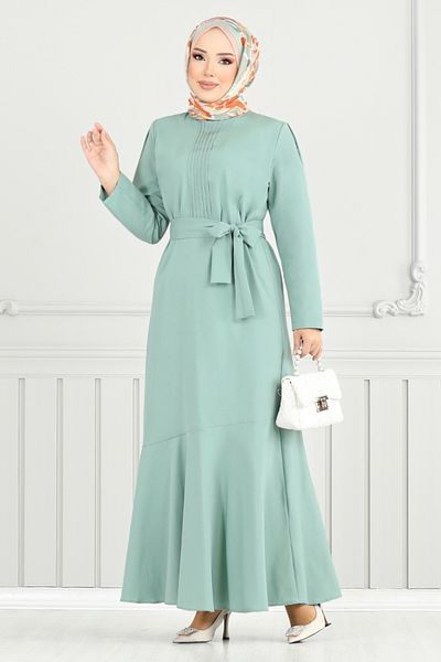 ModaMerve Nervür Detail Hijab Dress 4096Pm1063-M Light Mint
