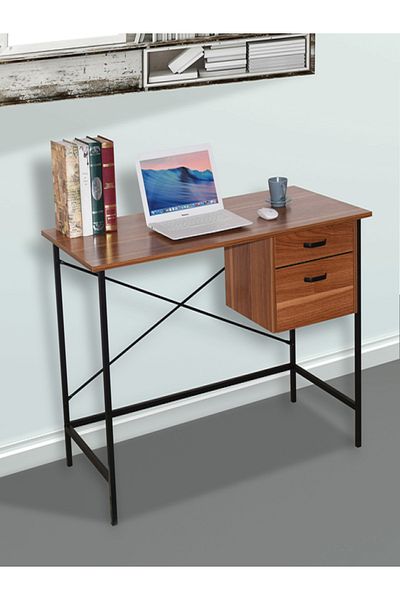 micasa 2-Drawer Metal Frame Wooden Rectangular Computer Desk
