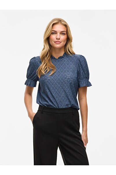 VILA Oberteil mit kurzen Ärmeln Besticktes