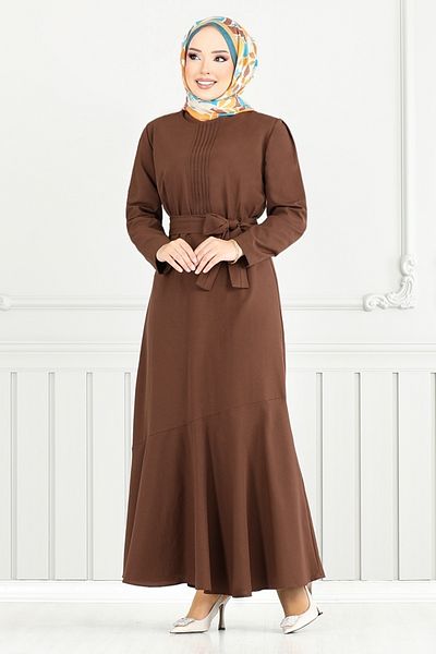 ModaMerve Nervür Detail Hijab Dress 4096Pm1063-M Brown