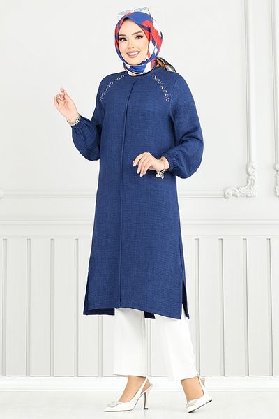 ModaMerve Πέτρινη λεπτομέρεια Hijab Tunic 3124HBS932-M Navy