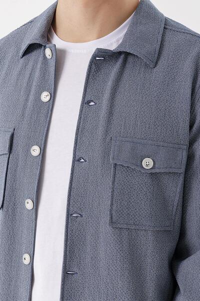 Morven Men's Blue Kos Seersucker Worker Dynamic Fit Coat