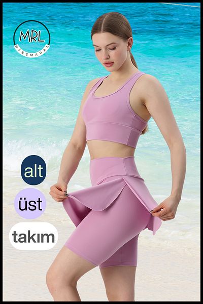 missmaral Women's Set Bottom - Top Biker Shorts Above Knee &Crop Bra Pad Supported in the Sea in the Pool in Sports Llia