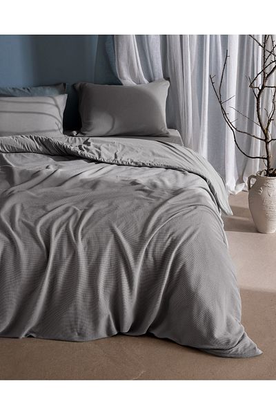 Madame Coco Marly Single 100% Cotton Combed Cotton Elastic Duvet Cover Set - Gray