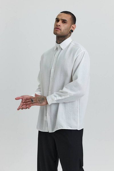 Fandr Store White Oversize Long Sleeve Men's Shirt