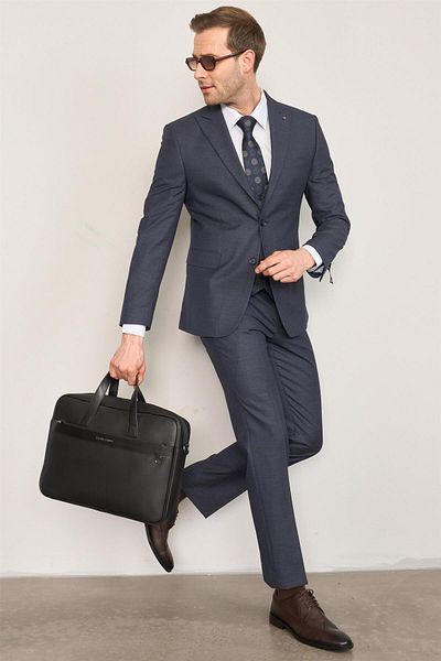 ATLIHAN Kagi Navy Blue Men's Cotton Polyester Modena Vest Suit