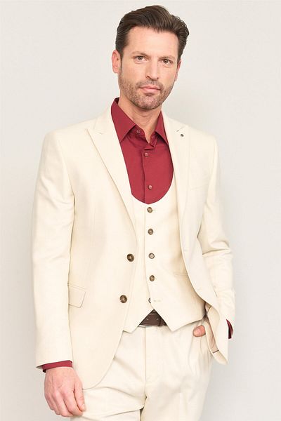ATLIHAN Kagi Beige Men's Cotton Polyester Parma Vest Suit