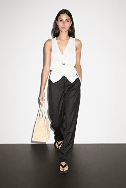 Massimo Dutti Dökümlü düşük bel straight fit pantolon