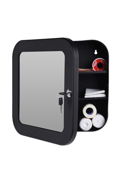 Bathroom Solutions Dulap cu medicamente cu oglindă și cheie, 32x32x11,5 cm, negru – Soluții pentru baie