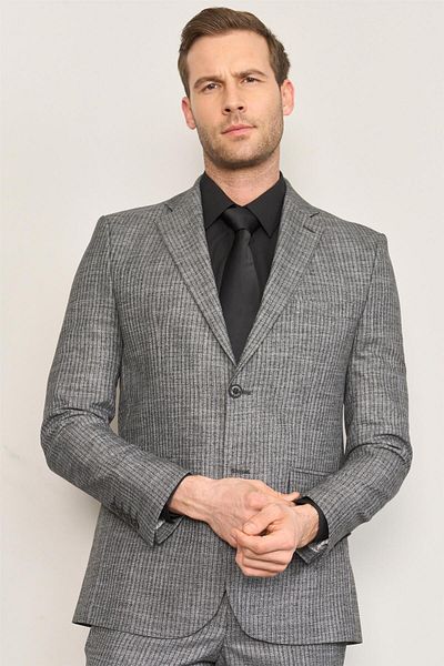Mentality 9121 Men's Mono Collar Slim Fit Suit Anthracite
