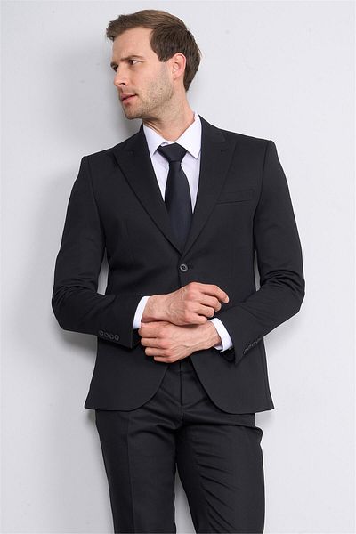 Mentality 9126 Men's Pointed Collar Slim Fit Jogger Suit Black