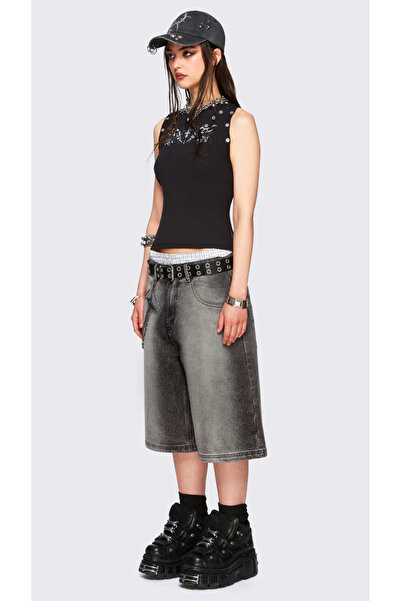 DEEFWEAR Y2k Trend Yıldız Detay Jean Şort Bermuda