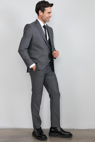 Mentality 9122 Men's Mono Collar Slim Fit Vest Suit Dark Gray
