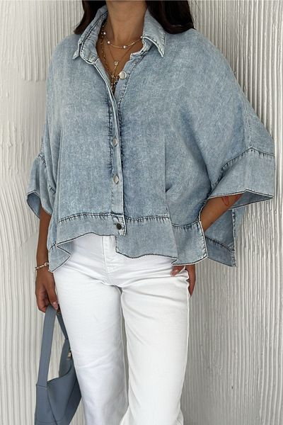 FEMELLE Cămașă Poncho din denim albastru pentru femei