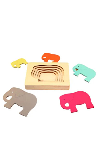 OEM Wooden puzzle with 5 descending shapes, elephant pattern