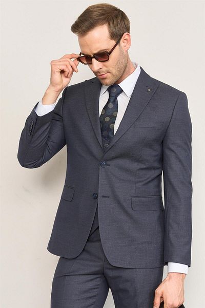 ATLIHAN Kagi Navy Blue Men's Cotton Polyester Modena Vest Suit